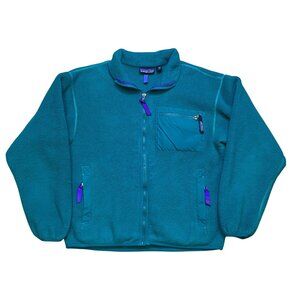 Vintage 90s Patagonia Teal Fleece Full-Zip Jacket Womens Size 10 With Purple Acc